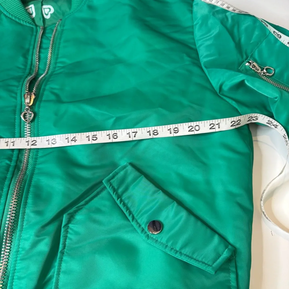 Miss Selfridge ruched sleeve bomber jacket bright green silver zipper size 4 - Picture 8 of 14